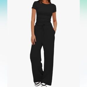 Women’s Black Wide-Leg Pants and Shirt Set